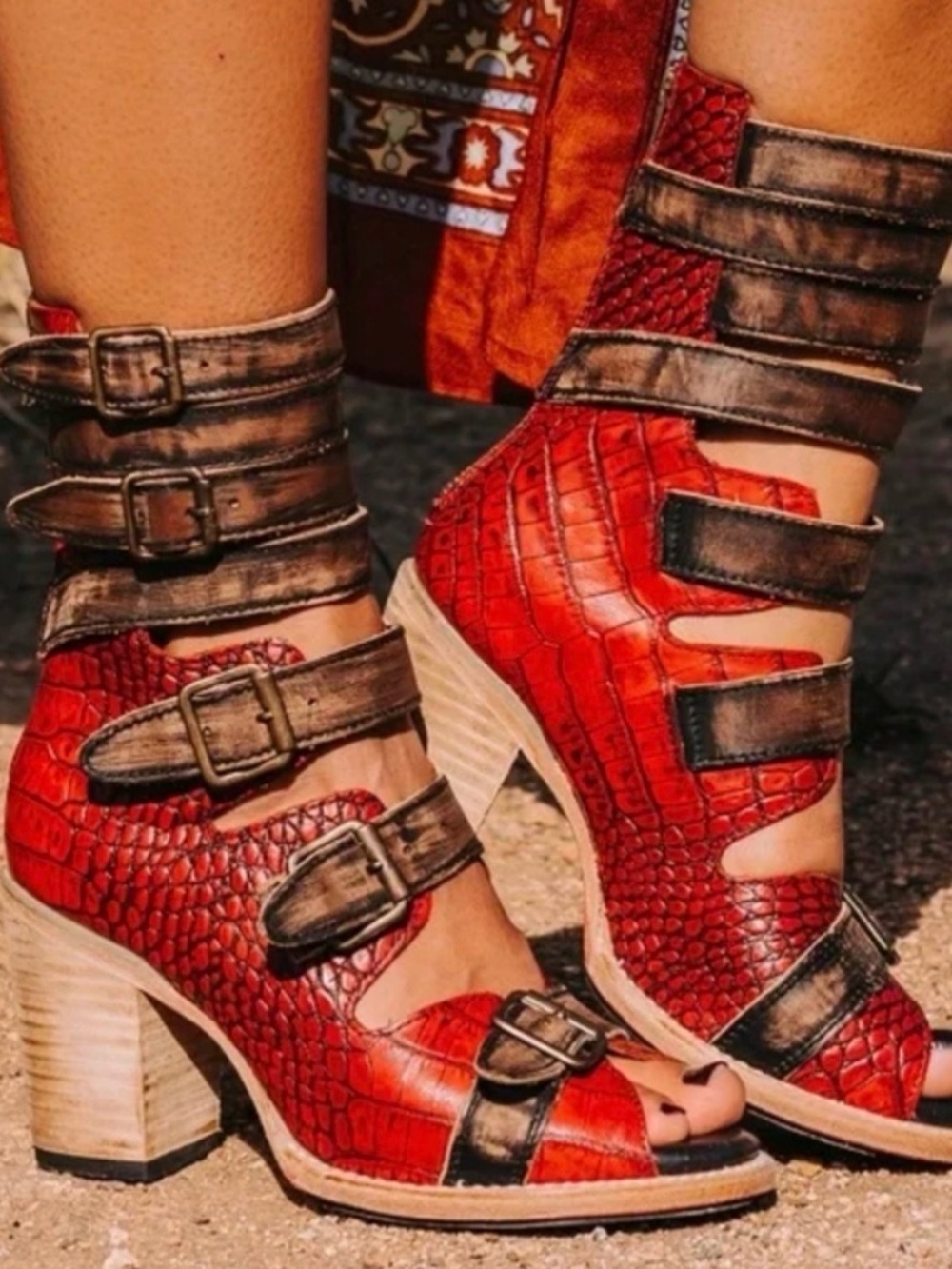 Freebird Bond Heels Red Croc